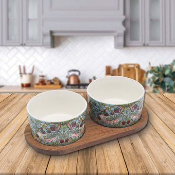 2Pcs William Morris Strawberry Thief Ceramic Chip & Dip Bowl Set
