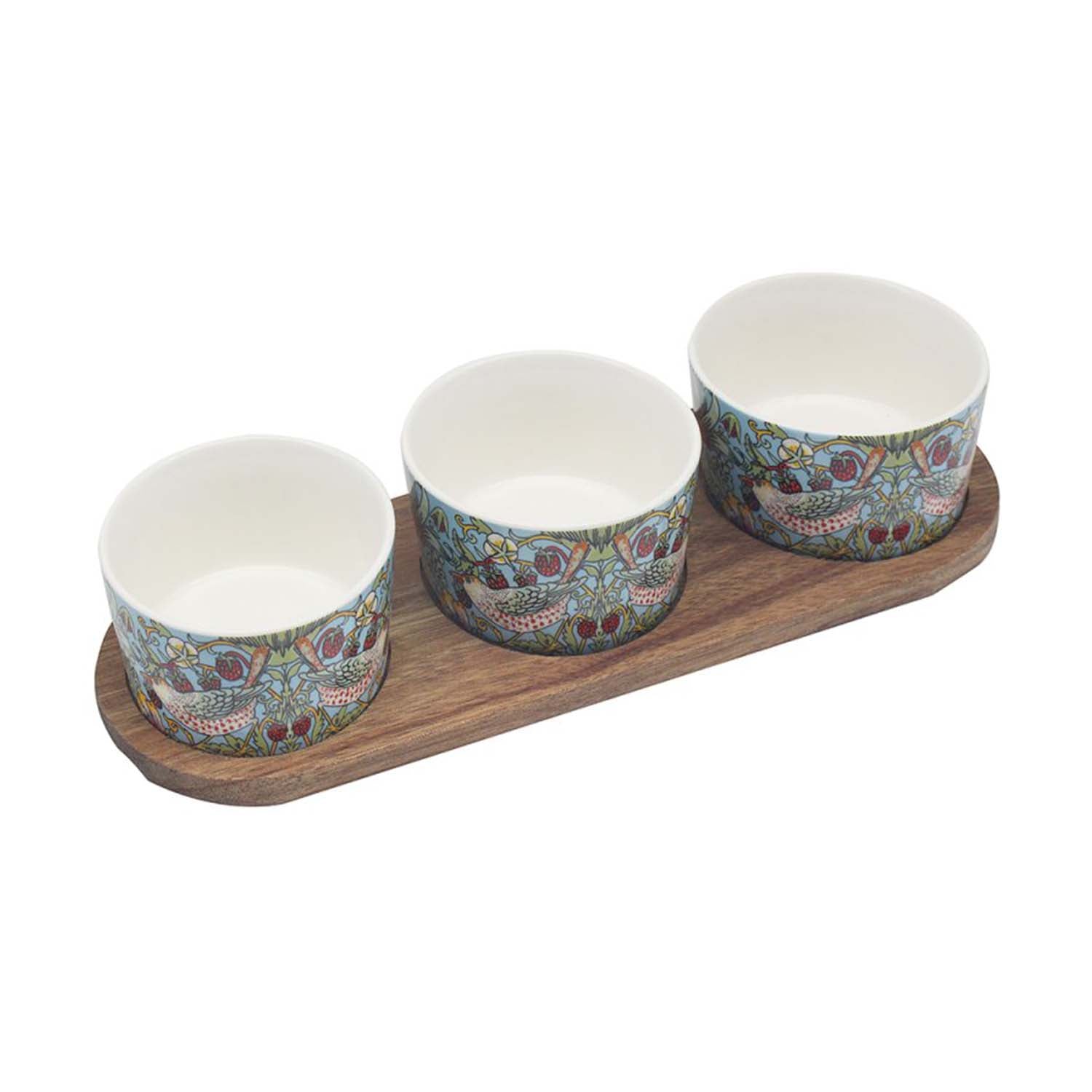 3Pcs William Morris Strawberry Thief Ceramic Chip & Dip Bowl Set