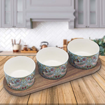 3Pcs William Morris Strawberry Thief Ceramic Chip & Dip Bowl Set