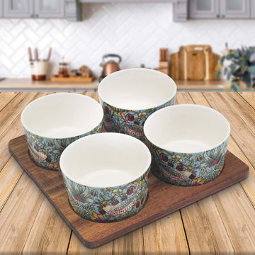 4Pcs William Morris Strawberry Thief Ceramic Chip & Dip Bowl Set