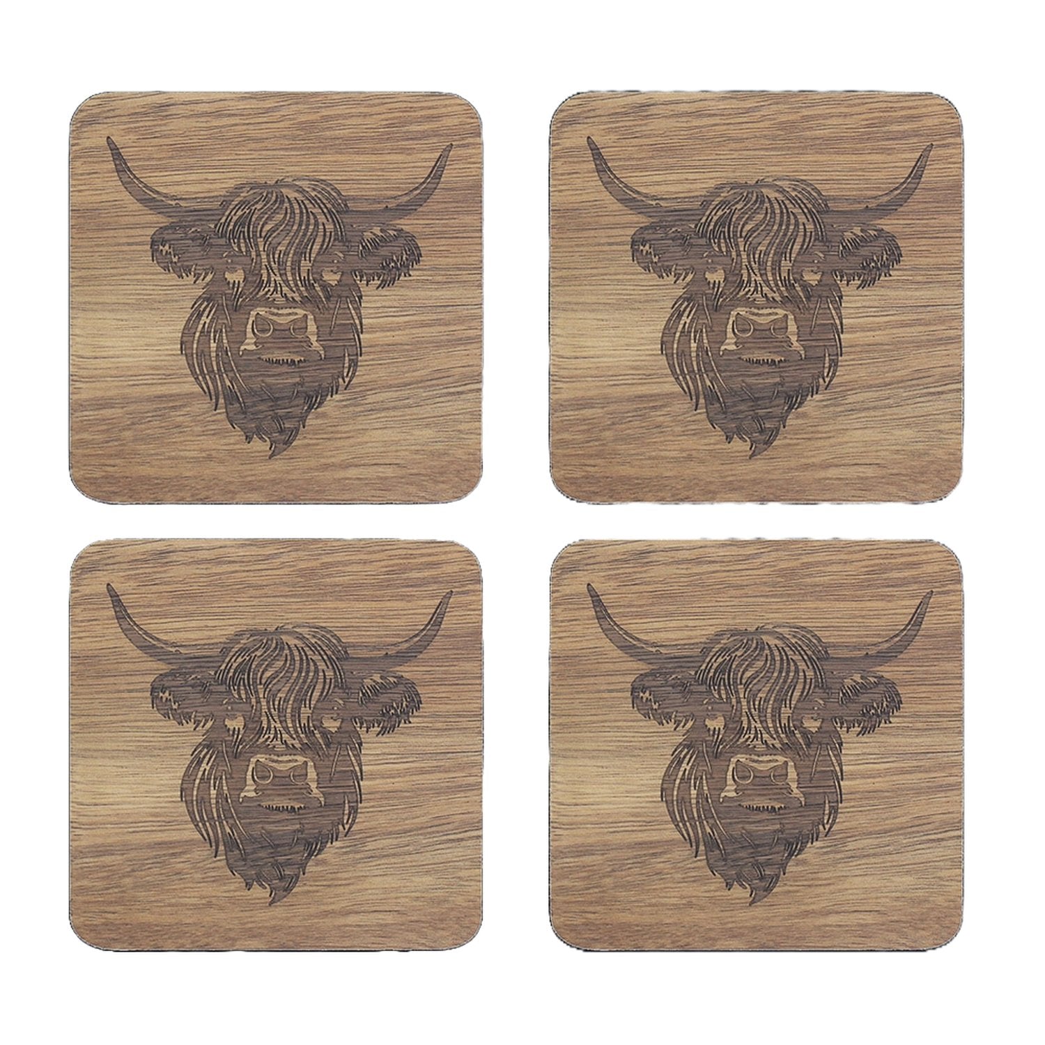 Coasters Set of 4 Cork Back Highland Cow Tableware