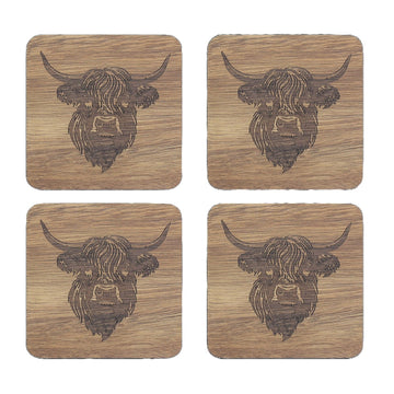 Coasters Set of 4 Cork Back Highland Cow Tableware