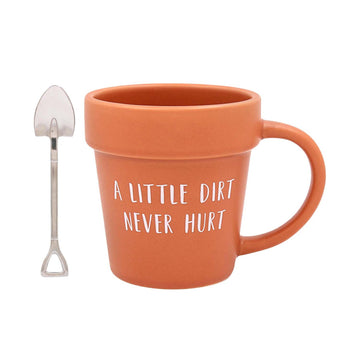 325ml Green Fingers Pot Shape "A Little Dirt Never Hurt" Coffee Mug & Spoon