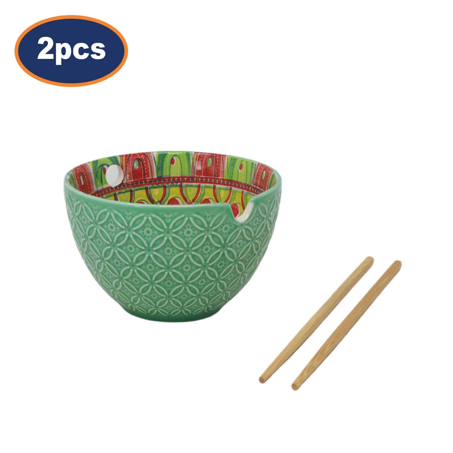 2Pcs 15cm Green Mediterranean Tuscany Bohemian Ceramic Bowl