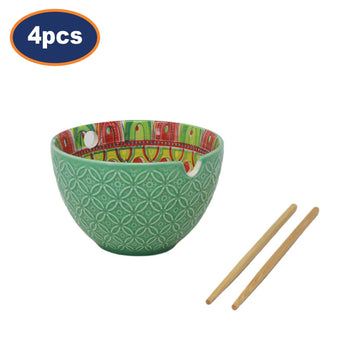 4Pcs 15cm Green Mediterranean Tuscany Bohemian Ceramic Bowl