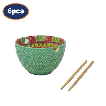 6Pcs 15cm Green Mediterranean Tuscany Bohemian Ceramic Bowl