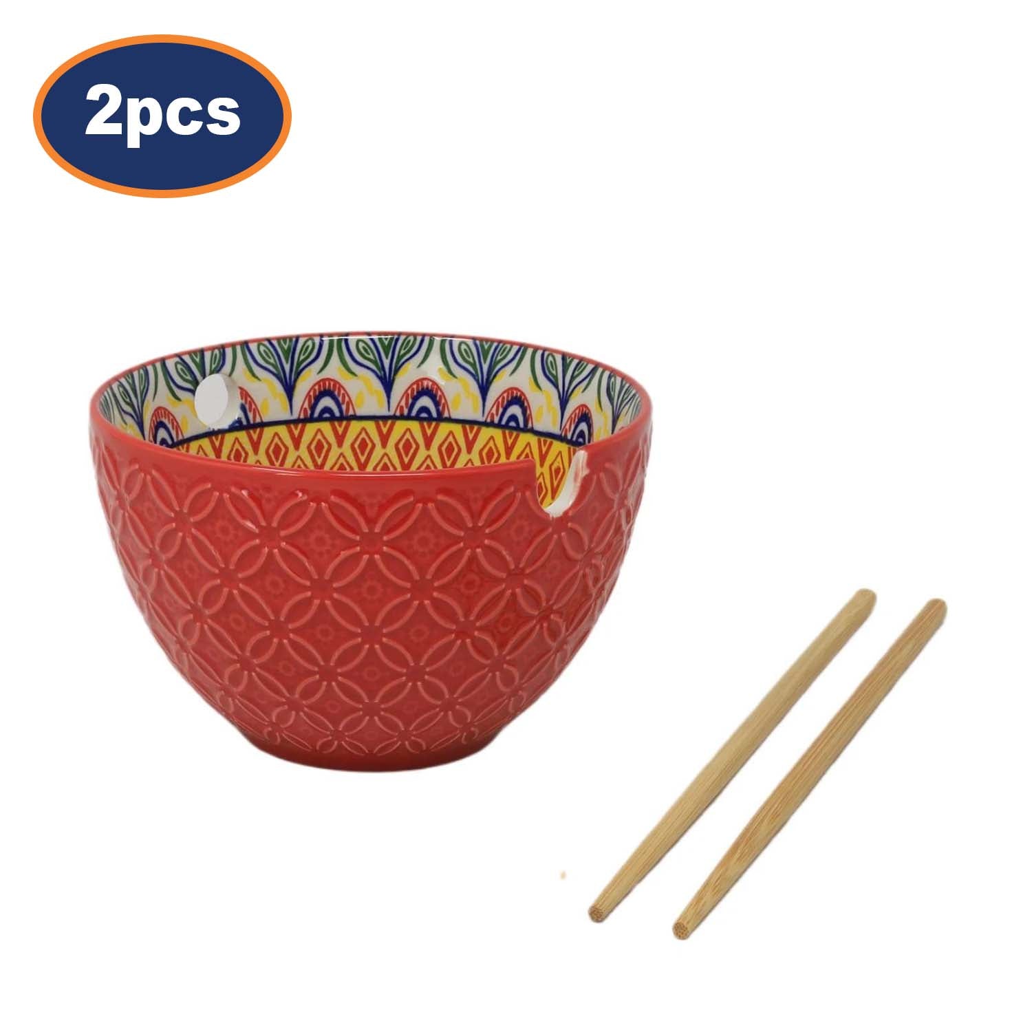 2Pcs 15cm Red Mediterranean Tuscany Bohemian Ceramic Bowl