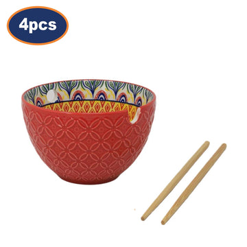 4Pcs 15cm Red Mediterranean Tuscany Bohemian Ceramic Bowl