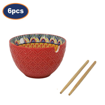 6Pcs 15cm Red Mediterranean Tuscany Bohemian Ceramic Bowl