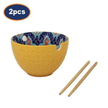 2Pcs 15cm Yellow Mediterranean Tuscany Bohemian Ceramic Bowl