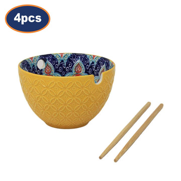 4Pcs 15cm Yellow Mediterranean Tuscany Bohemian Ceramic Bowl