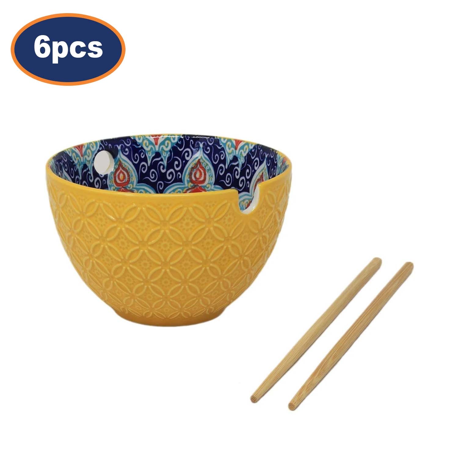 6Pcs 15cm Yellow Mediterranean Tuscany Bohemian Ceramic Bowl