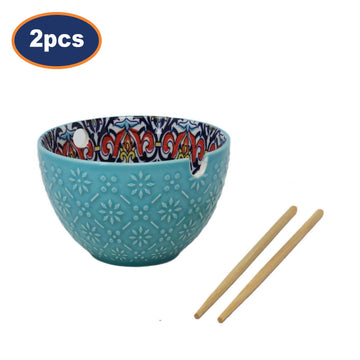 2Pcs 15cm Turquoise Blue Mediterranean Tuscany Bohemian Ceramic Bowl