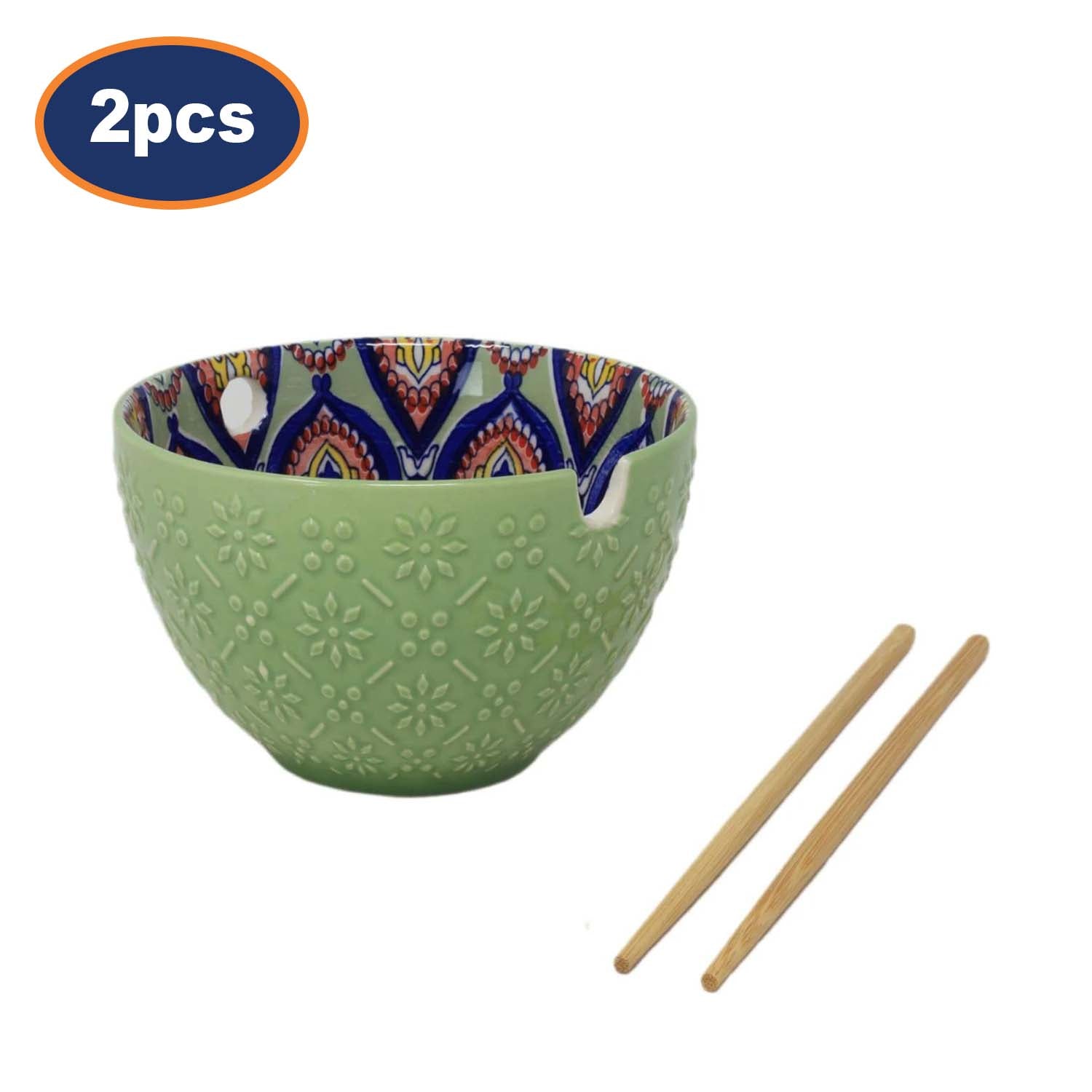 2Pcs 15cm Moss Green Mediterranean Tuscany Bohemian Ceramic Bowl