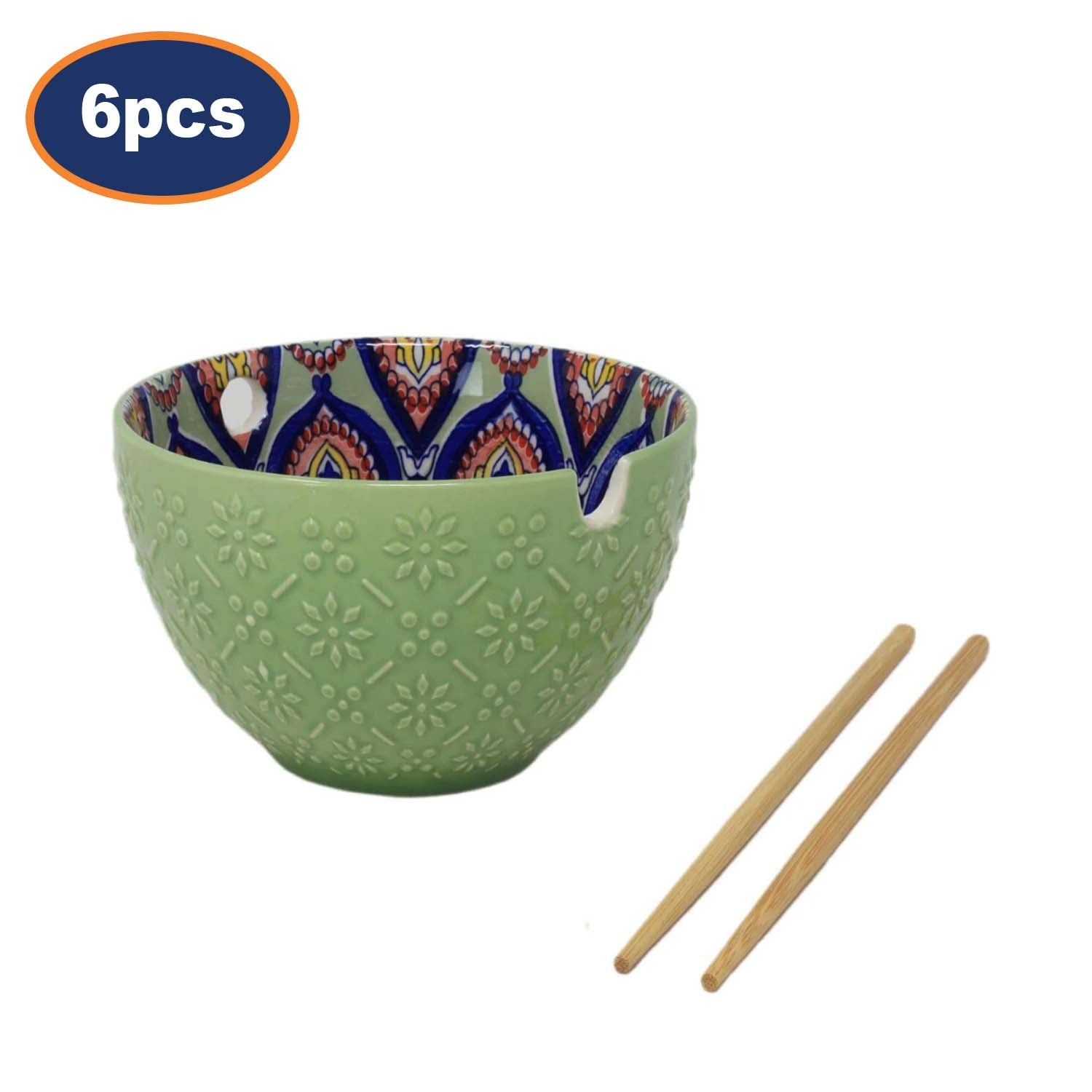 6Pcs 15cm Moss Green Mediterranean Tuscany Bohemian Ceramic Bowl