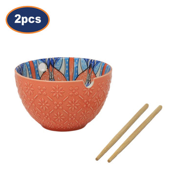 2Pcs 15cm Orange Mediterranean Tuscany Bohemian Ceramic Bowl