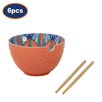 6Pcs 15cm Orange Mediterranean Tuscany Bohemian Ceramic Bowl