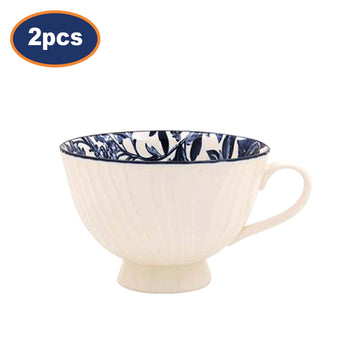 2Pcs 390ml Fleur Vintage Floral Ceramic Tea Cup