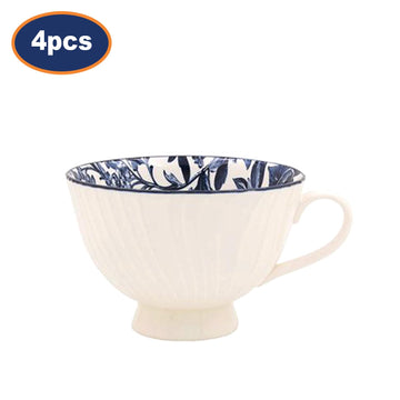 4Pcs 390ml Fleur Vintage Floral Ceramic Tea Cup