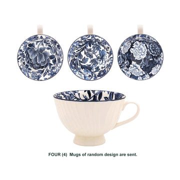 4Pcs 390ml Fleur Vintage Floral Ceramic Tea Cup