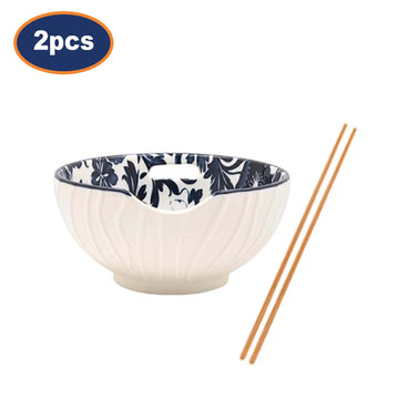 2Pcs 13cm Fleur Vintage Floral Ceramic Bowl with Chopsticks - Random Design