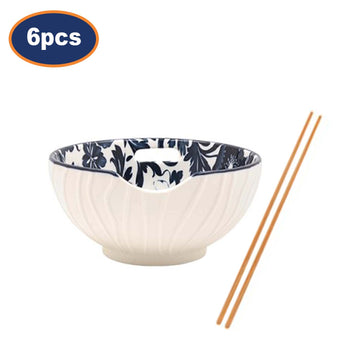 6Pcs 13cm Fleur Vintage Floral Ceramic Bowl with Chopsticks - Random Design