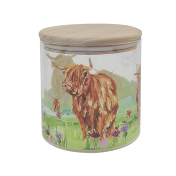 Highland Cow Small Glass Canister Jar with Wooden Lid