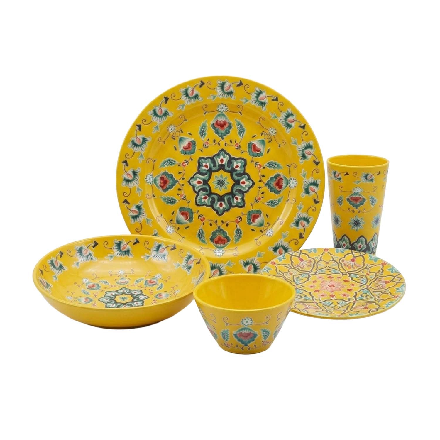 5Pcs Melamine Yellow Tuscany Dinner Set