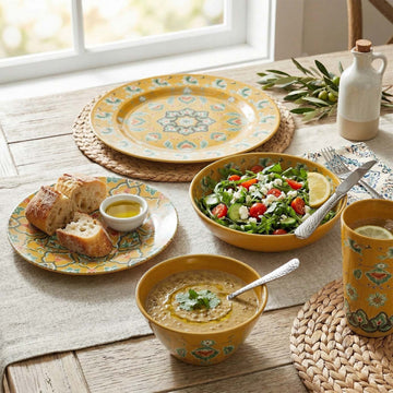 5Pcs Melamine Yellow Tuscany Dinner Set