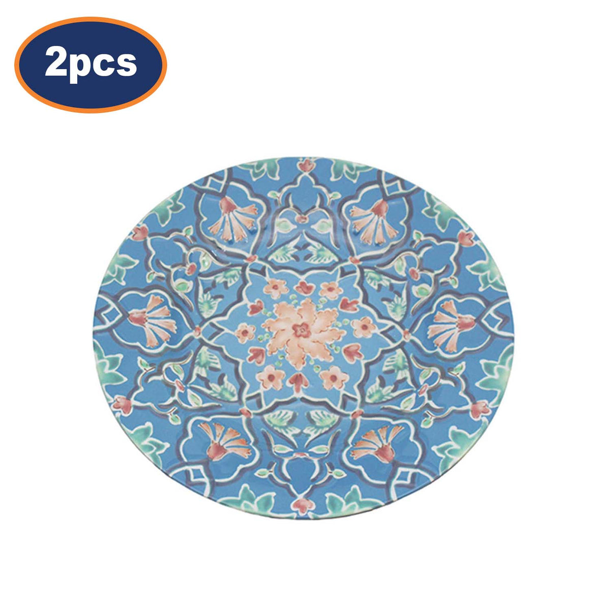 2Pcs 22cm Blue Tuscany Bohemian Mediterranean Melamine Plate