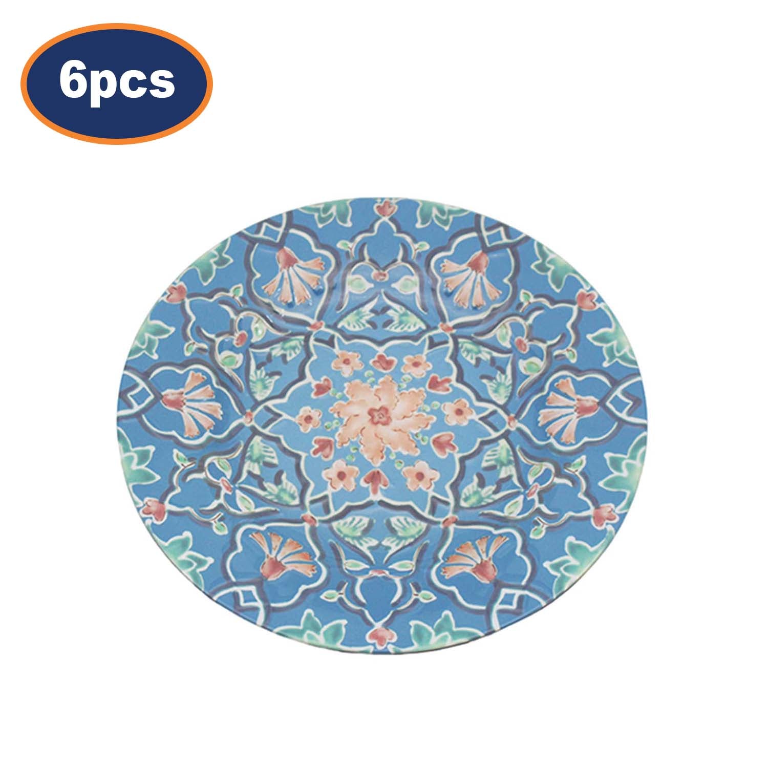 6Pcs 22cm Blue Tuscany Bohemian Mediterranean Melamine Plate