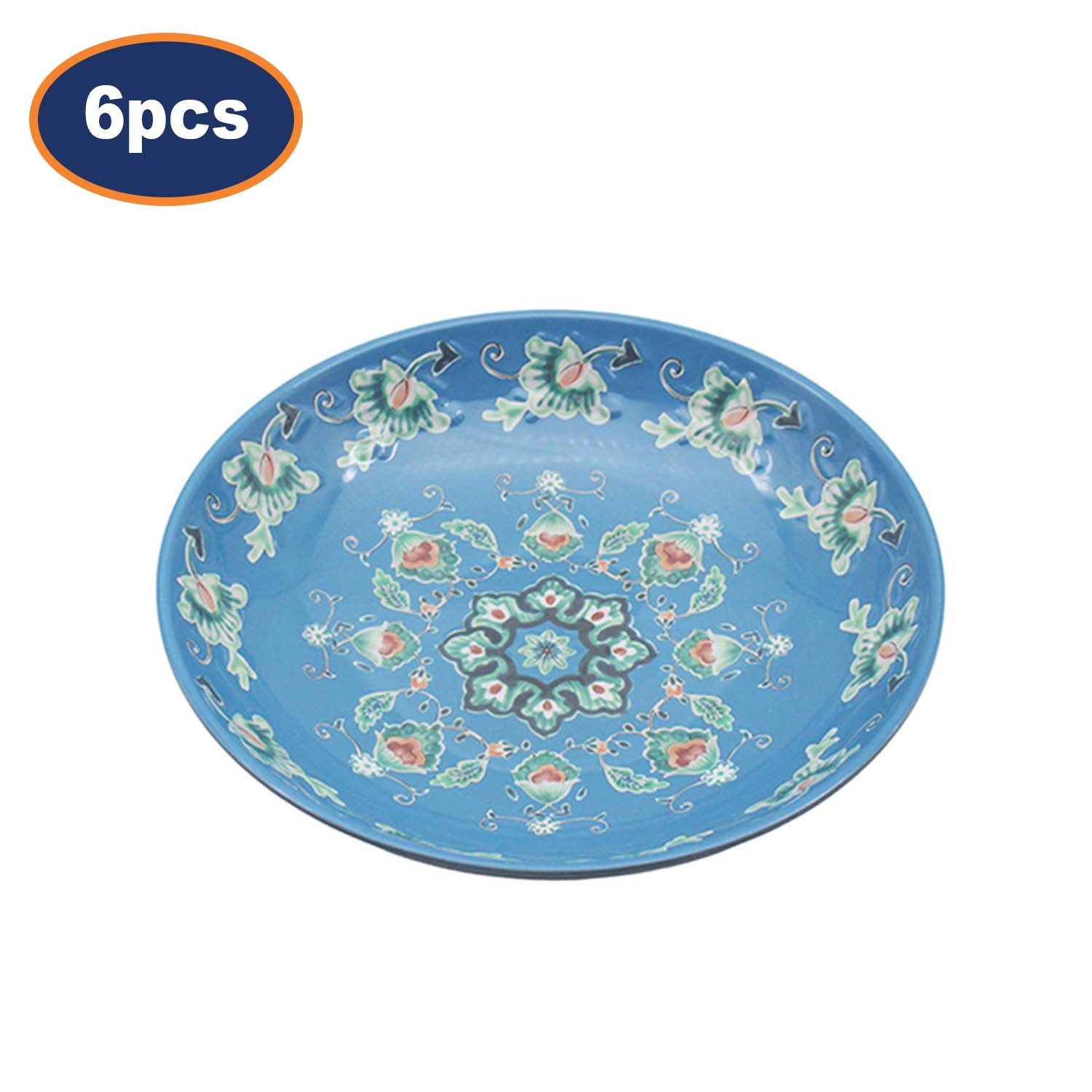 6Pcs 22cm Blue Tuscany Bohemian Mediterranean Melamine Pasta Bowl
