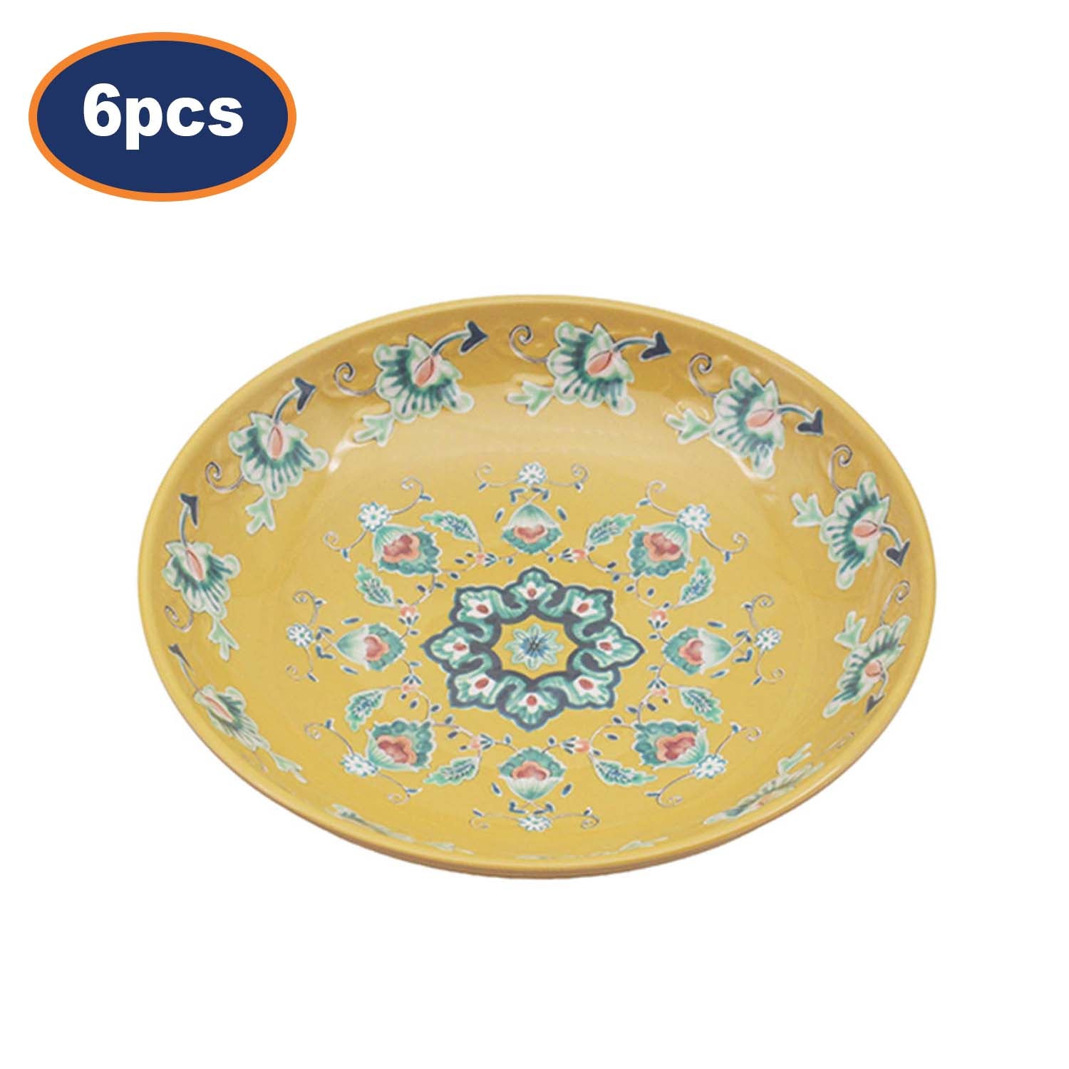 6Pcs 22cm Yellow Tuscany Bohemian Mediterranean Melamine Pasta Bowl
