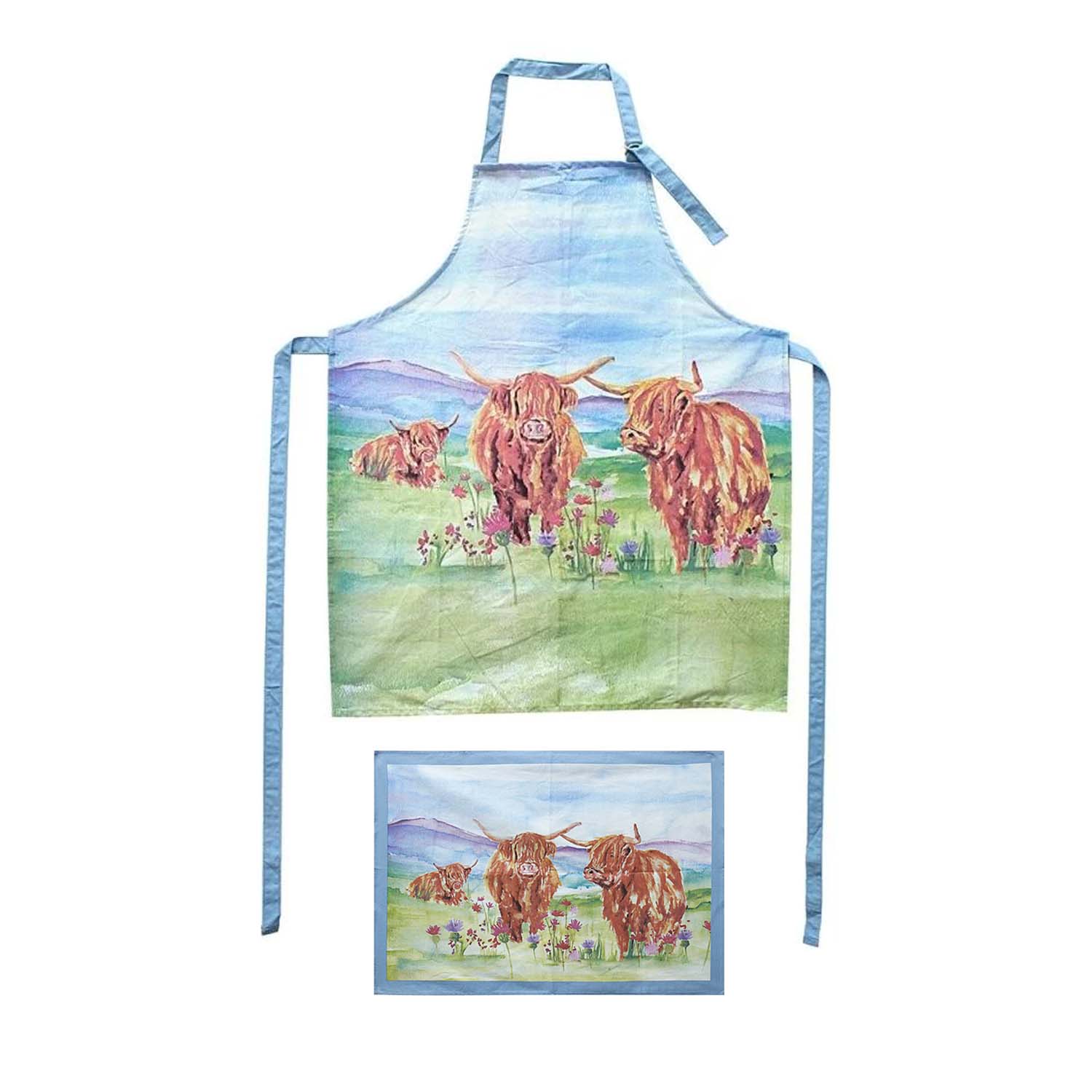 2Pcs Highland Cow Tea Towel & Apron Set