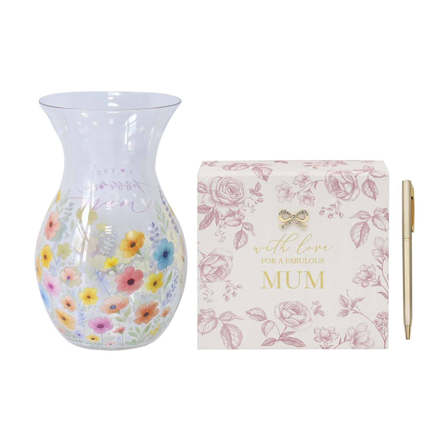 Floral Mum Glass Vase & Memo Pad Gift Set