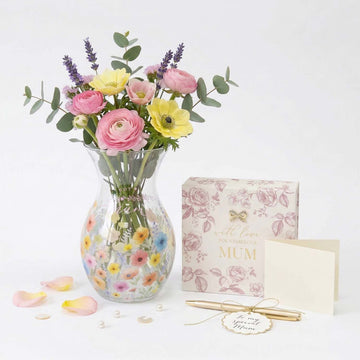 Floral Mum Glass Vase & Memo Pad Gift Set