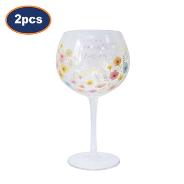 2Pcs “I Love You Mum”  Floral Gin Glass Stem Balloon Wine Glass