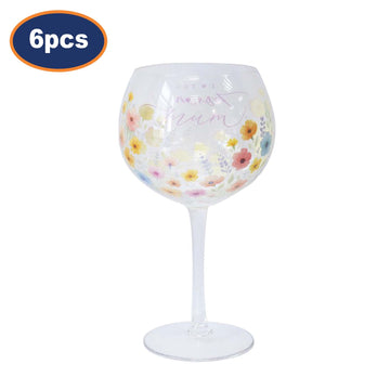 6Pcs “I Love You Mum”  Floral Gin Glass Stem Balloon Wine Glass