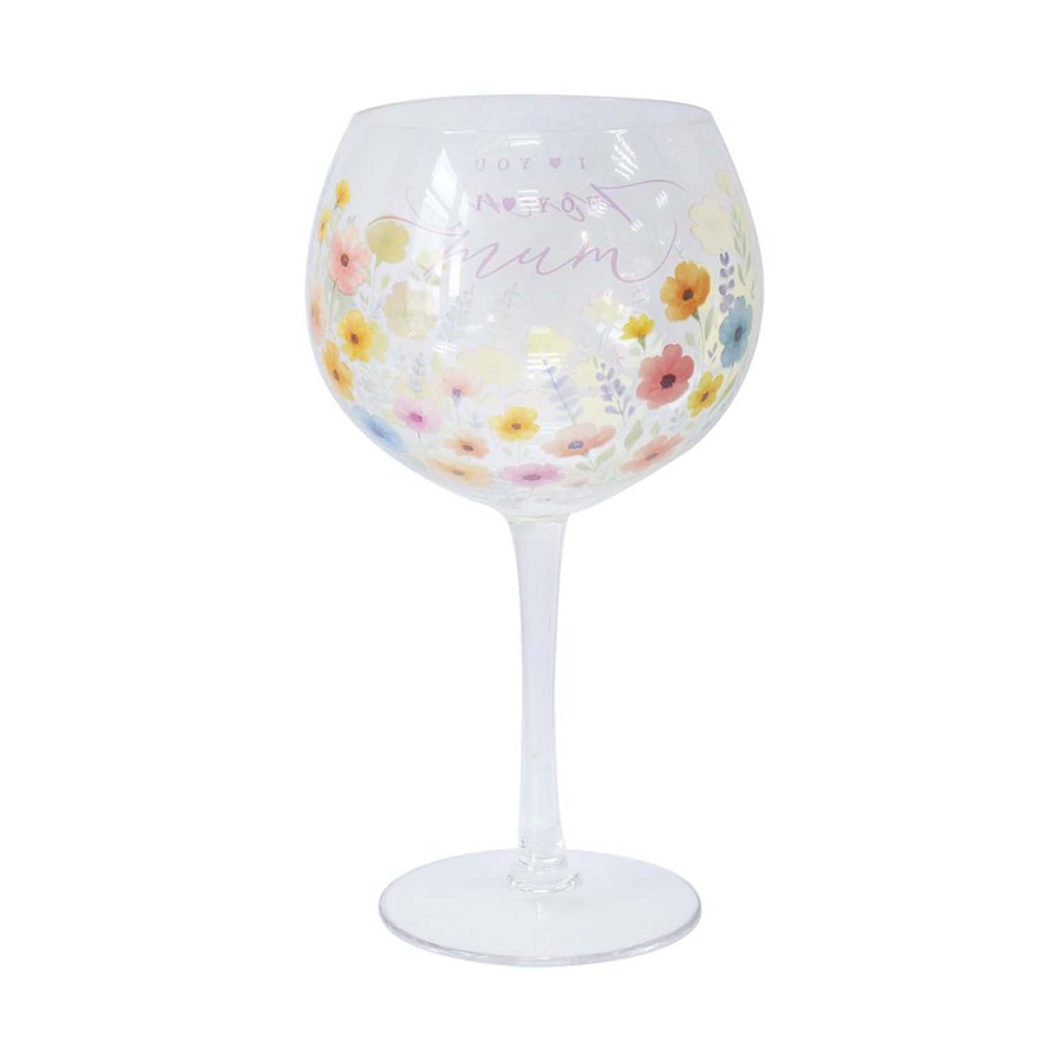 “I Love You Mum”  Floral Gin Glass Stem Balloon Wine Glass