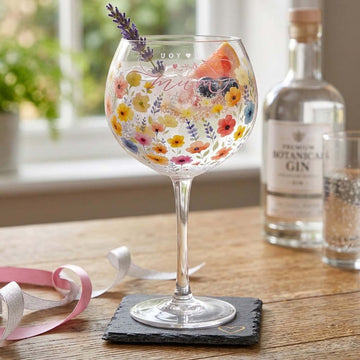 “I Love You Mum”  Floral Gin Glass Stem Balloon Wine Glass