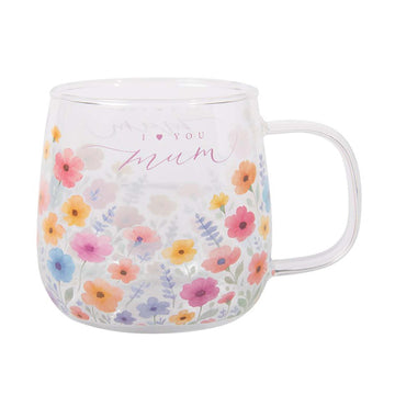 450ml Floral Design With I Heart You Mum Glass Coffee Mug