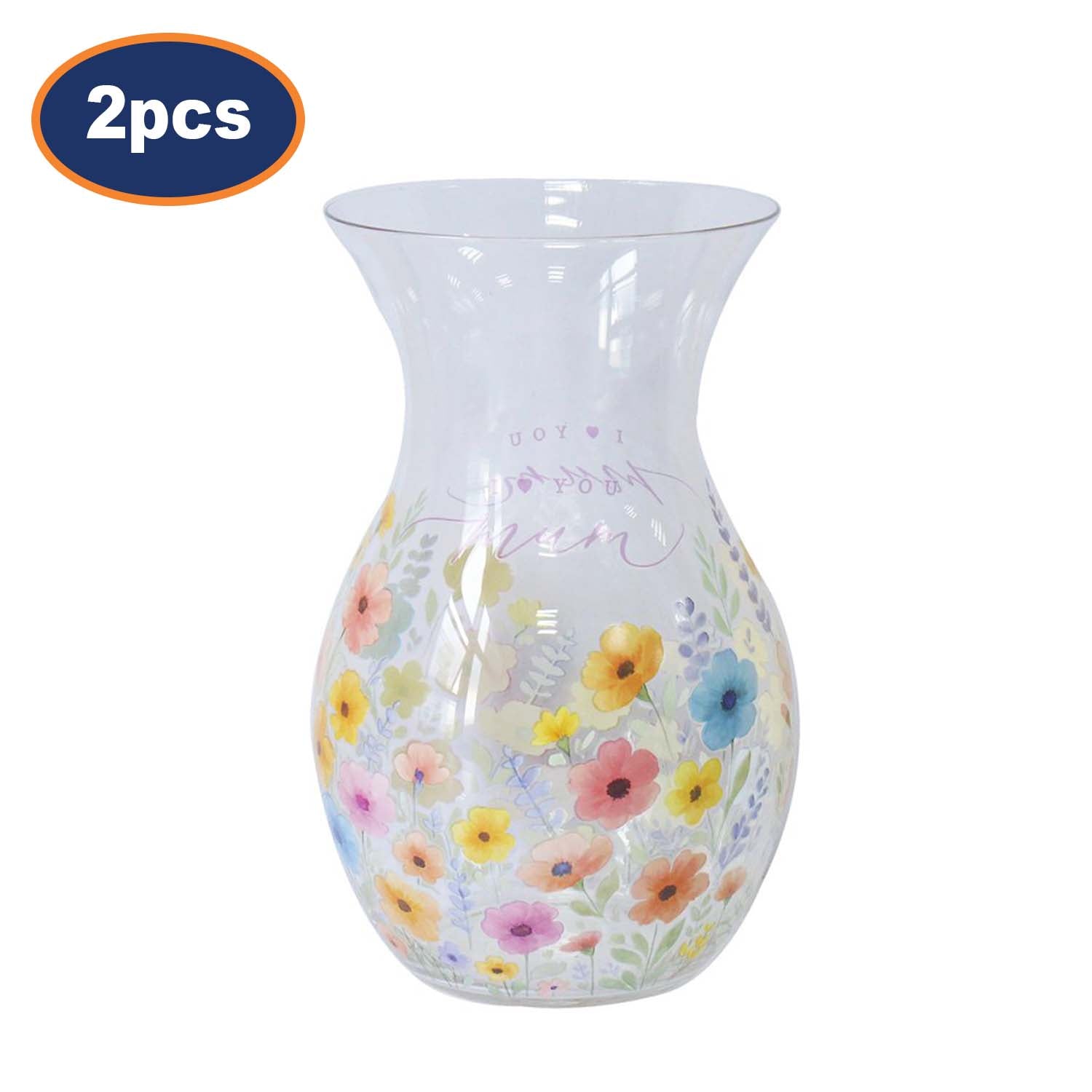 2Pcs Hourglass Vase “I Love You Mum” Floral Glass Vase