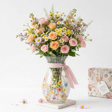 6Pcs Hourglass Vase “I Love You Mum” Floral Glass Vase