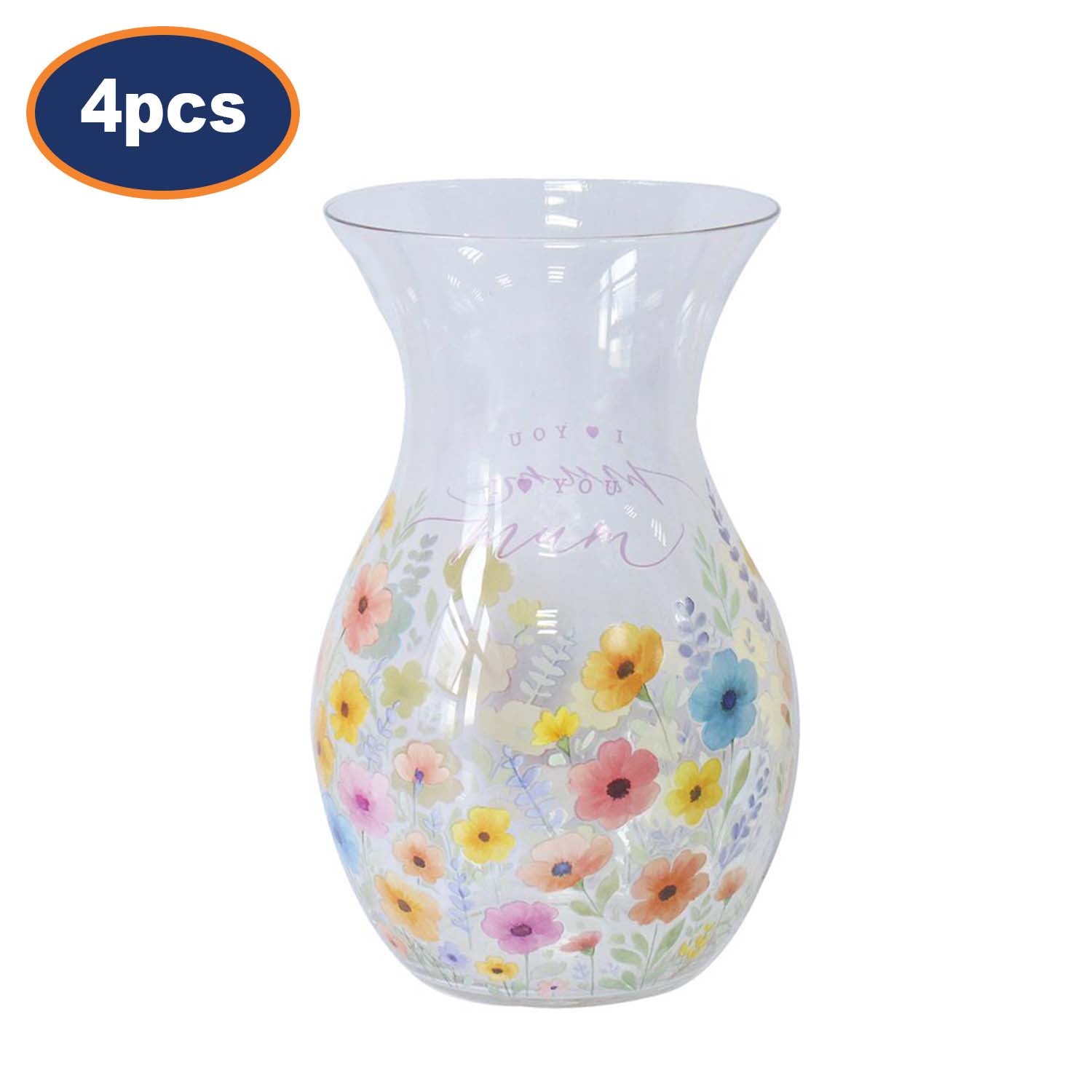 4Pcs Hourglass Vase “I Love You Mum” Floral Glass Vase