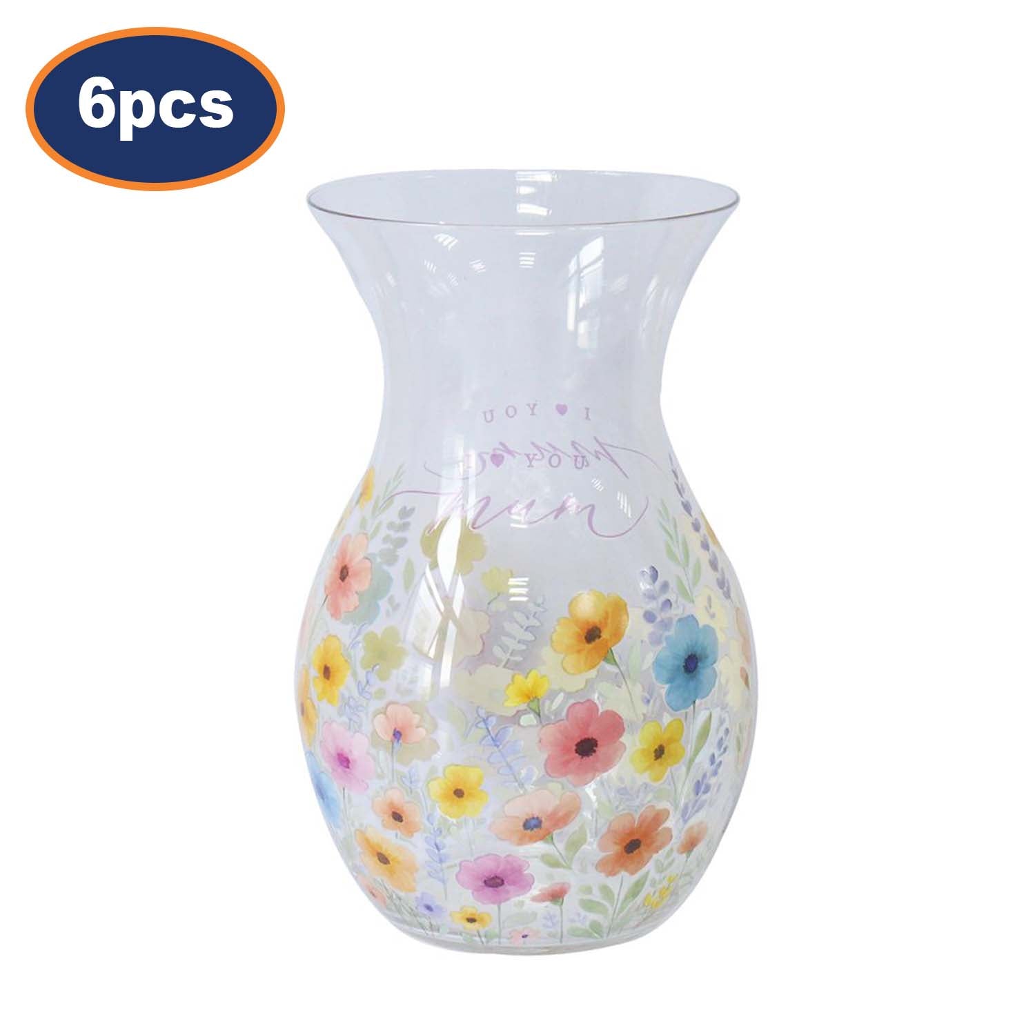 6Pcs Hourglass Vase “I Love You Mum” Floral Glass Vase