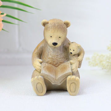 Bear Cub Reading Resin Animal Figurine