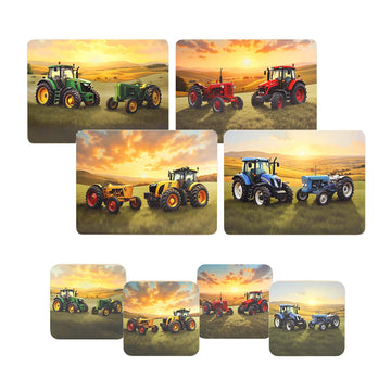 8Pcs Tractors Farmhouse Cork Backed Coasters & Placemats Set