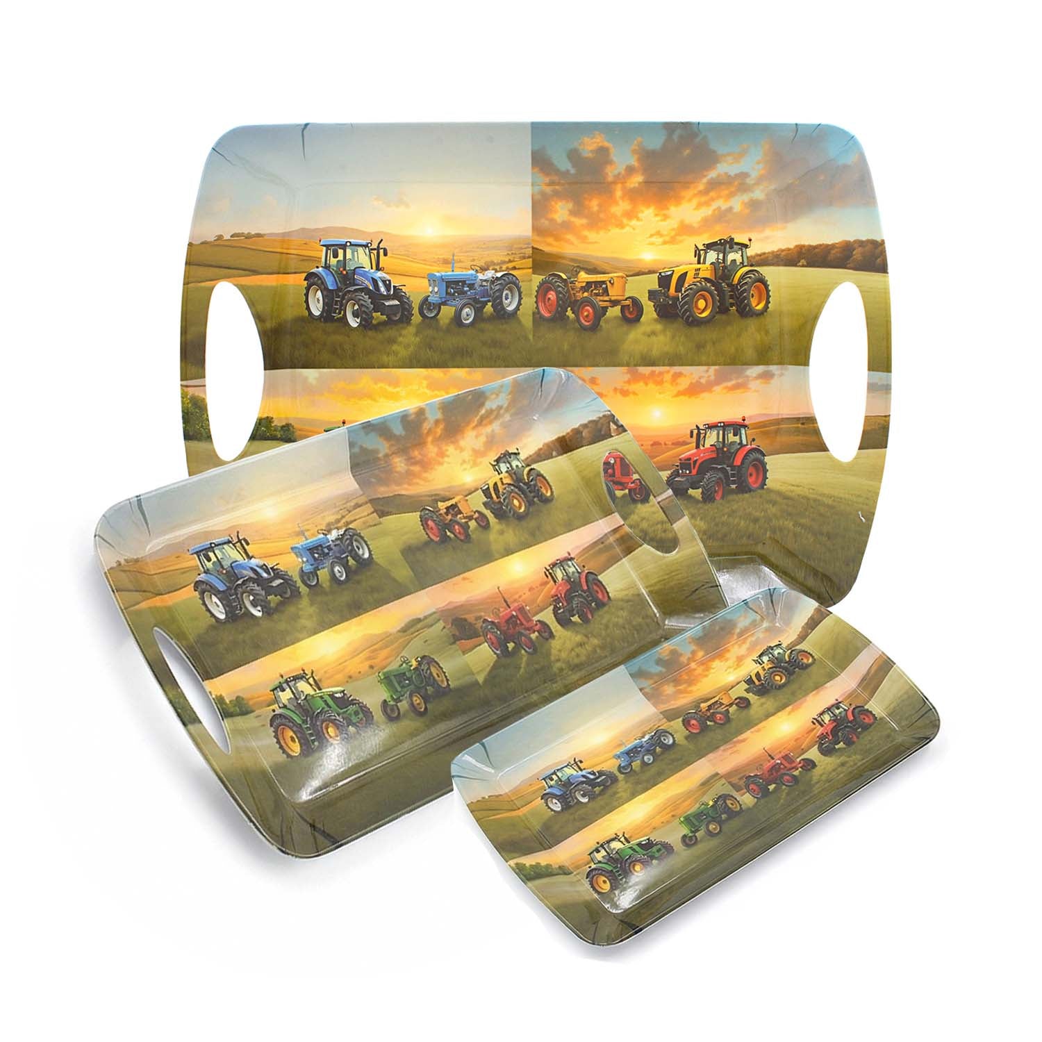 3 Pcs Vintage Tractors Small Medium & Large Melamine Serving Tray Set