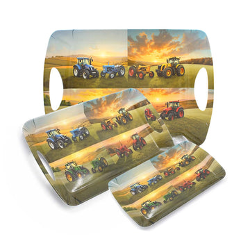 3 Pcs Vintage Tractors Small Medium & Large Melamine Serving Tray Set
