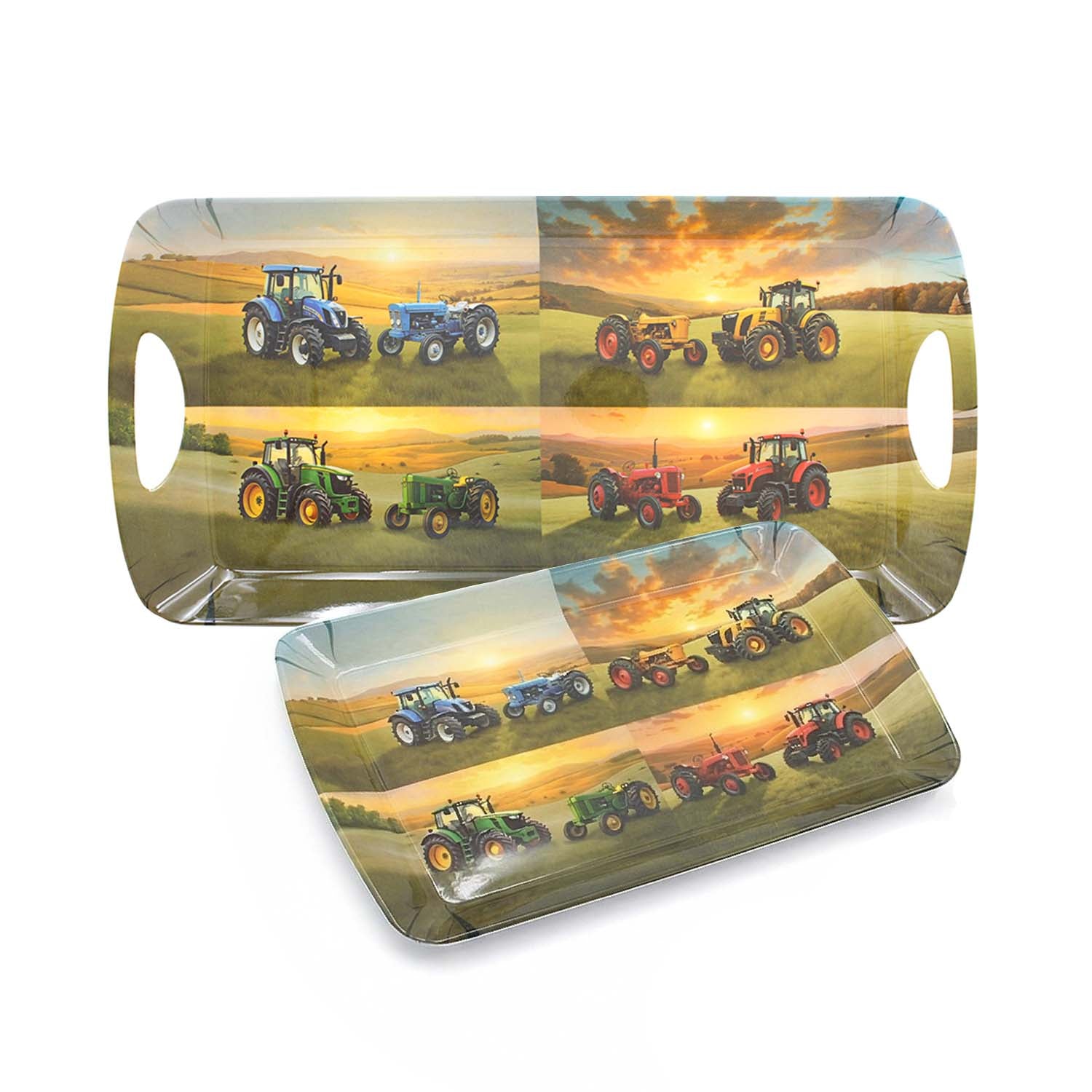2Pcs Vintage Tractors Small & Medium Melamine Serving Tray Set